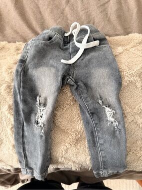 6-12 months Little Bipsy Distressed Gray Jogger Jeans with Drawstring